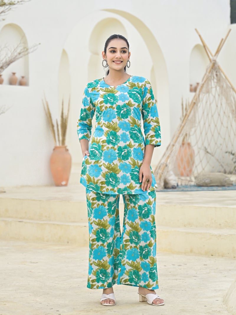 Shifory Blue Cotton Kurti Palazzo Set for Women - Image 3